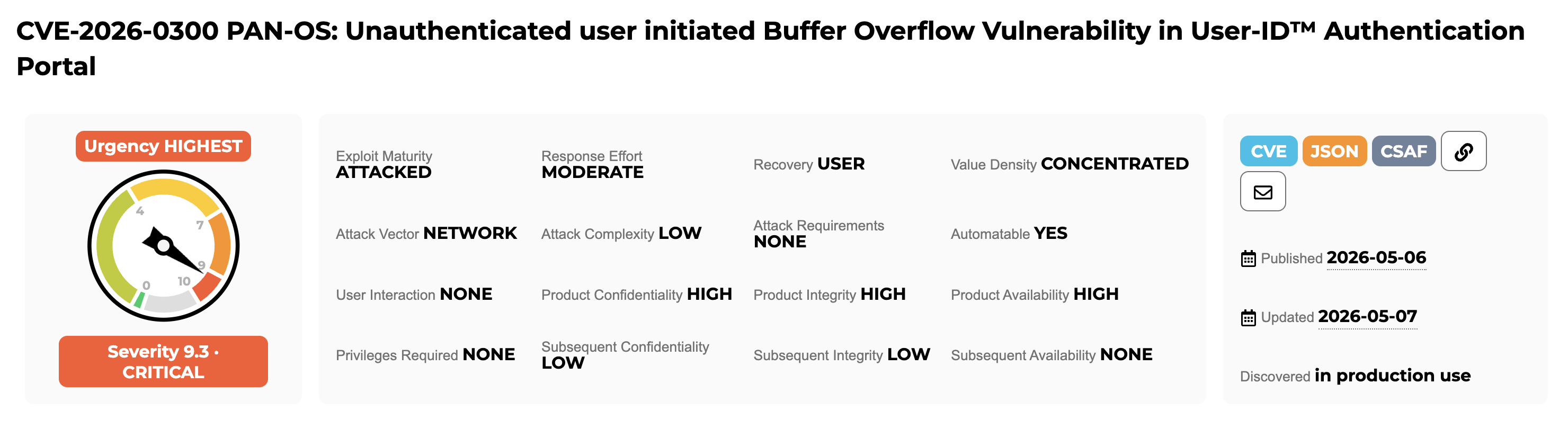 CVE-2026-0300 PAN-OS: Unauthenticated user initiated Buffer Overflow Vulnerability in User-ID™ Authentication Portal